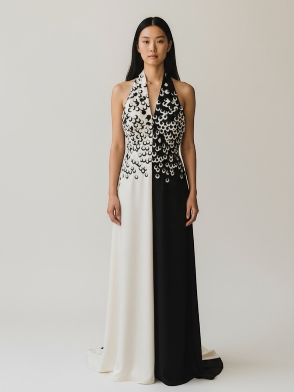 Crisada Chris Kole VTG Black & White Embellished Halter Neck Ball Grown NWT Sz 8